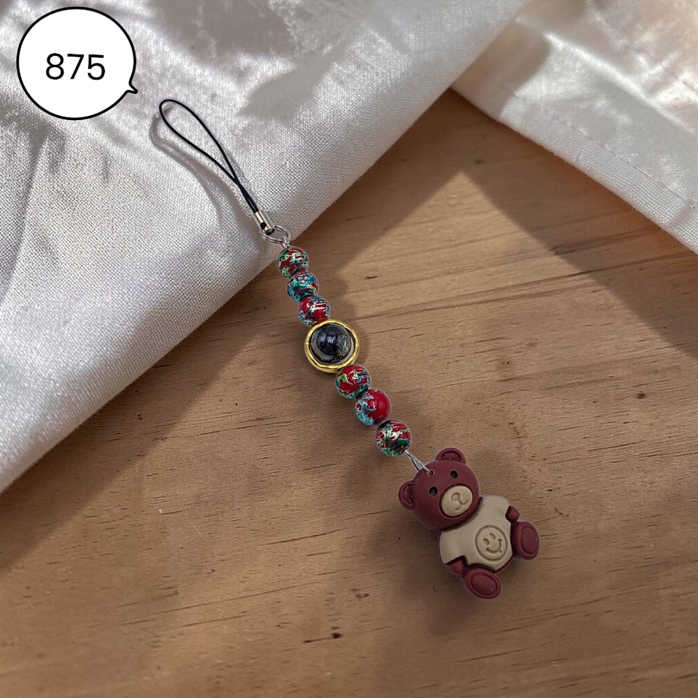 Cute Red Bear Bead Phone Charm